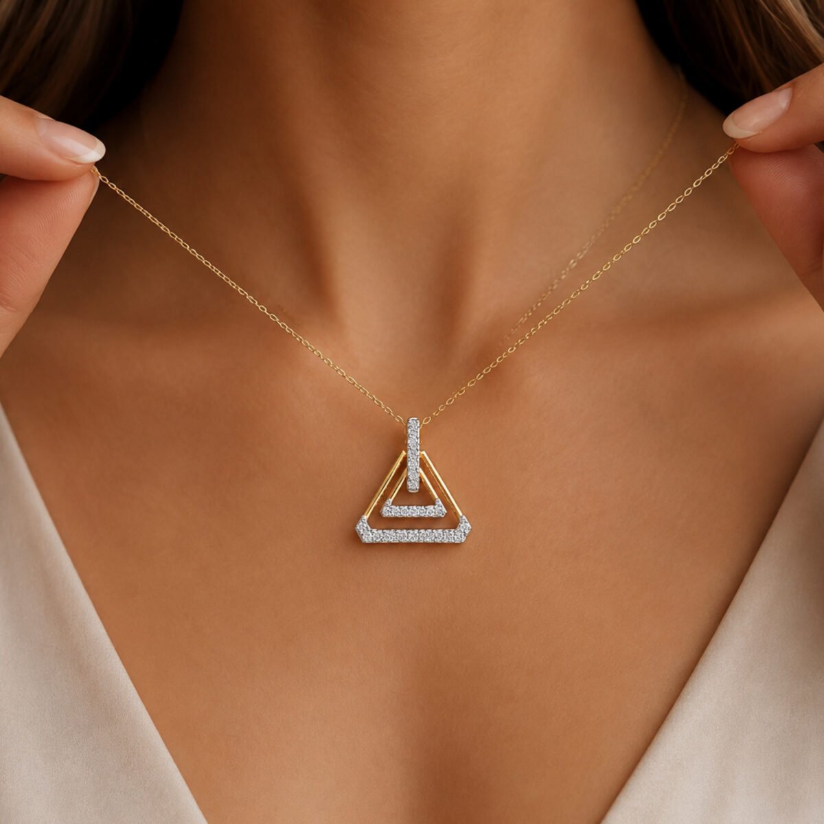 Modern Geometric Lab Grown CVD Diamond Pendant in 18K Gold for Women - Image 2