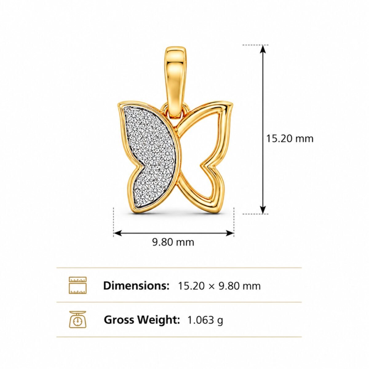 Sparkling Lab Grown CVD Diamond Butterfly Pendant in 18K gold for Women - Image 3