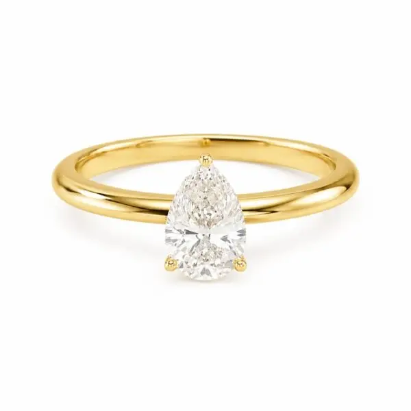 Pear Cut Diamond Solitaire Ring in Yellow Gold Setting