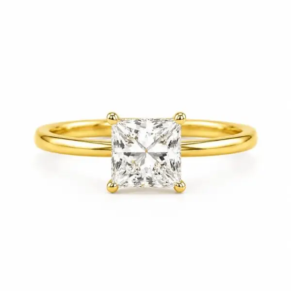 Princess Cut Diamond Solitaire Ring Front View in Yellow Gold