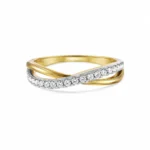 Two Tone Infinity Diamond Crossover Ring featuring sparkling lab-grown diamonds in an elegant infinity-inspired crossover design crafted in dual-tone gold.
