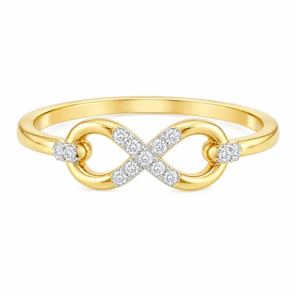 Infinity Knot Gold Ring with Lab Grown Diamonds featuring an elegant intertwined knot design symbolizing everlasting love and connection.