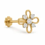 Floral lab grown diamond nose pin in yellow gold angled side view