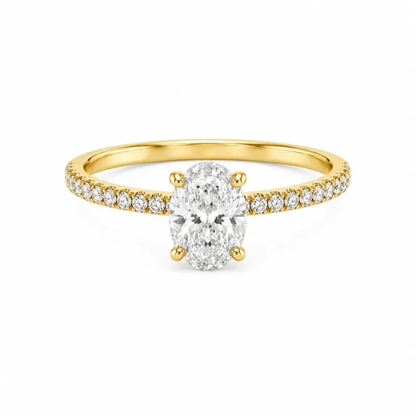 Oval Cut Diamond Engagement Ring featuring a brilliant oval-shaped lab-grown diamond set in a timeless and elegant solitaire design.