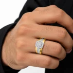 Signature Hexagon Lab Grown Diamond Gold Ring for Men on Hand