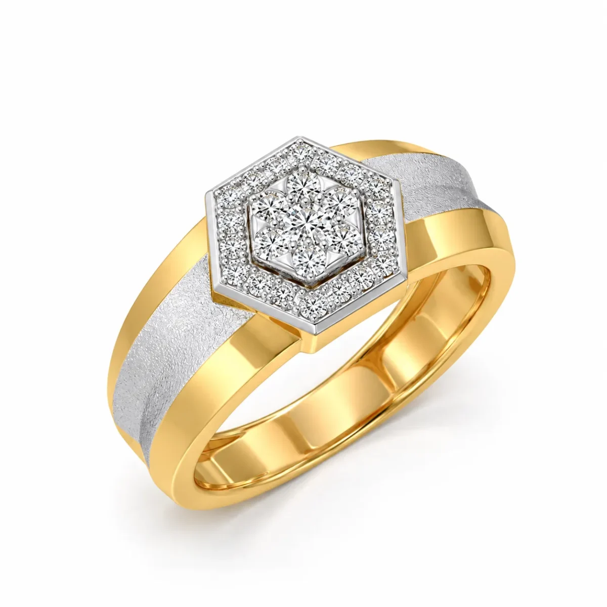 Signature Hexagon Lab Grown Diamond Gold Ring for Men Side Angle