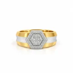Signature Hexagon Lab Grown Diamond Yellow Gold Ring for Men Front View