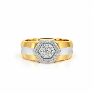 Signature Hexagon Lab Grown Diamond Yellow Gold Ring for Men Front View