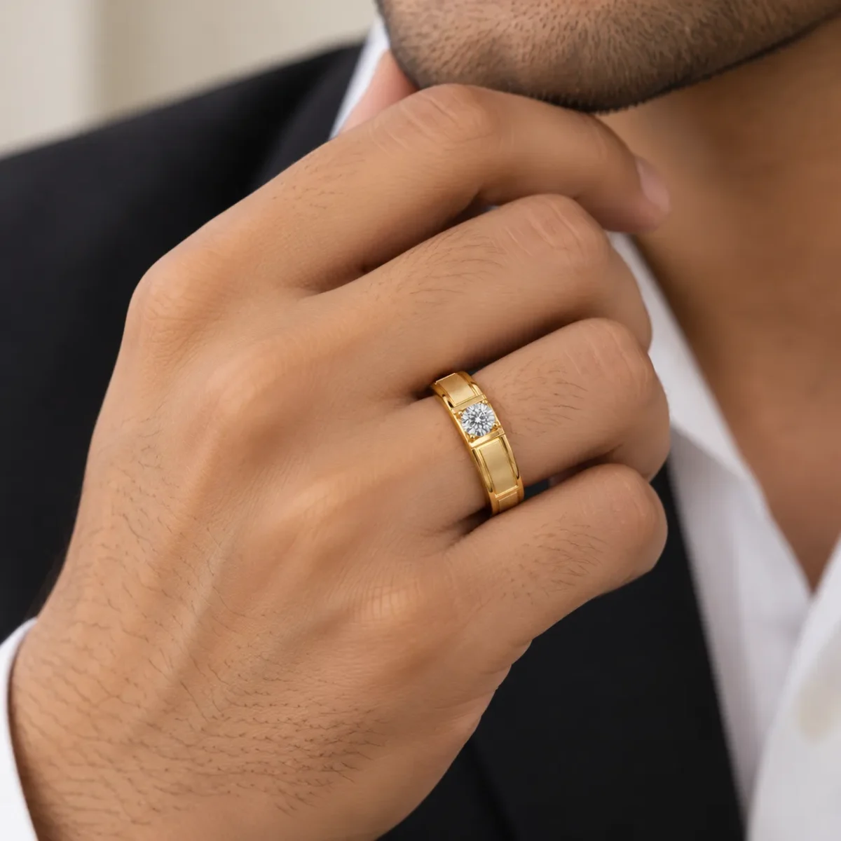 Prime Solitaire Lab Grown Diamond Men’s Ring on Male Model