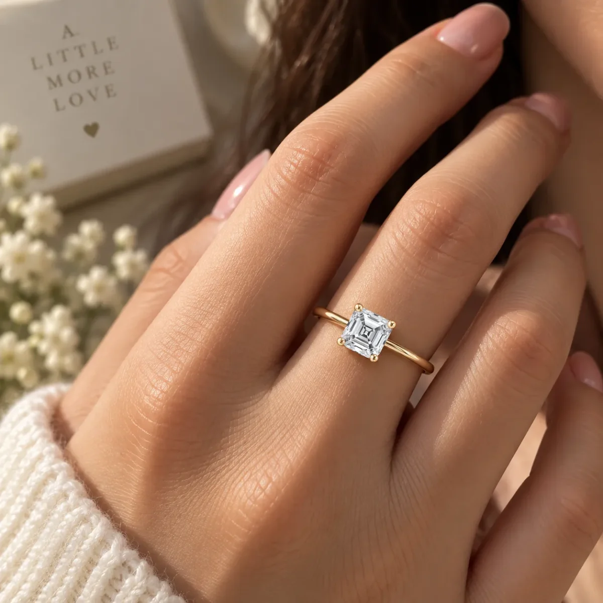 Asscher Cut Lab Grown Diamond Ring |18K Gold Ring - Image 4