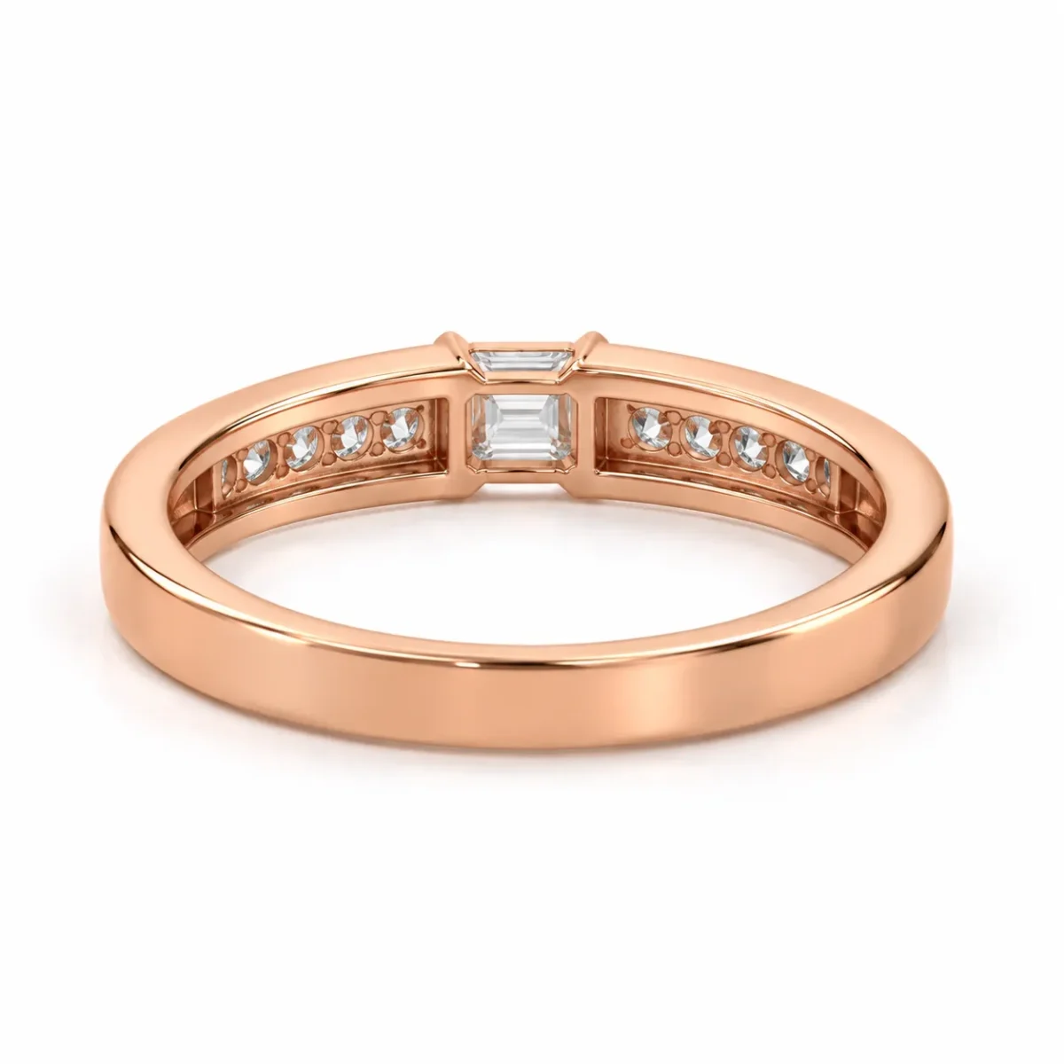 Aureon men’s emerald cut diamond ring back view showing inner setting