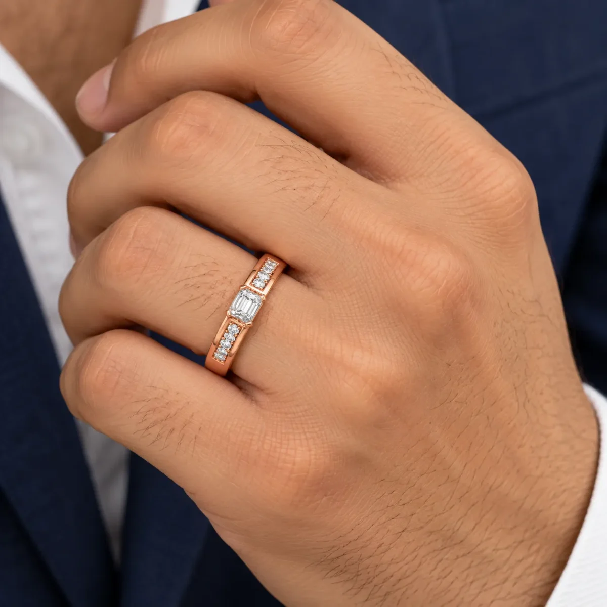 18k Gold Aureon Emerald Cut Lab Grown Diamond Ring for Men - Image 4