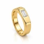 Baguette Lab Grown Diamond Men’s Ring yellow gold angled side view