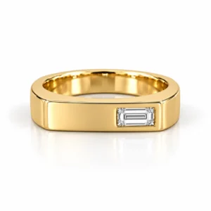 Yellow gold Baguette Lab Grown Diamond Men’s Ring with side-set diamond
