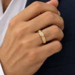 Solitaire Bezel Lab Grown Diamond Ring for Men on Male Hand