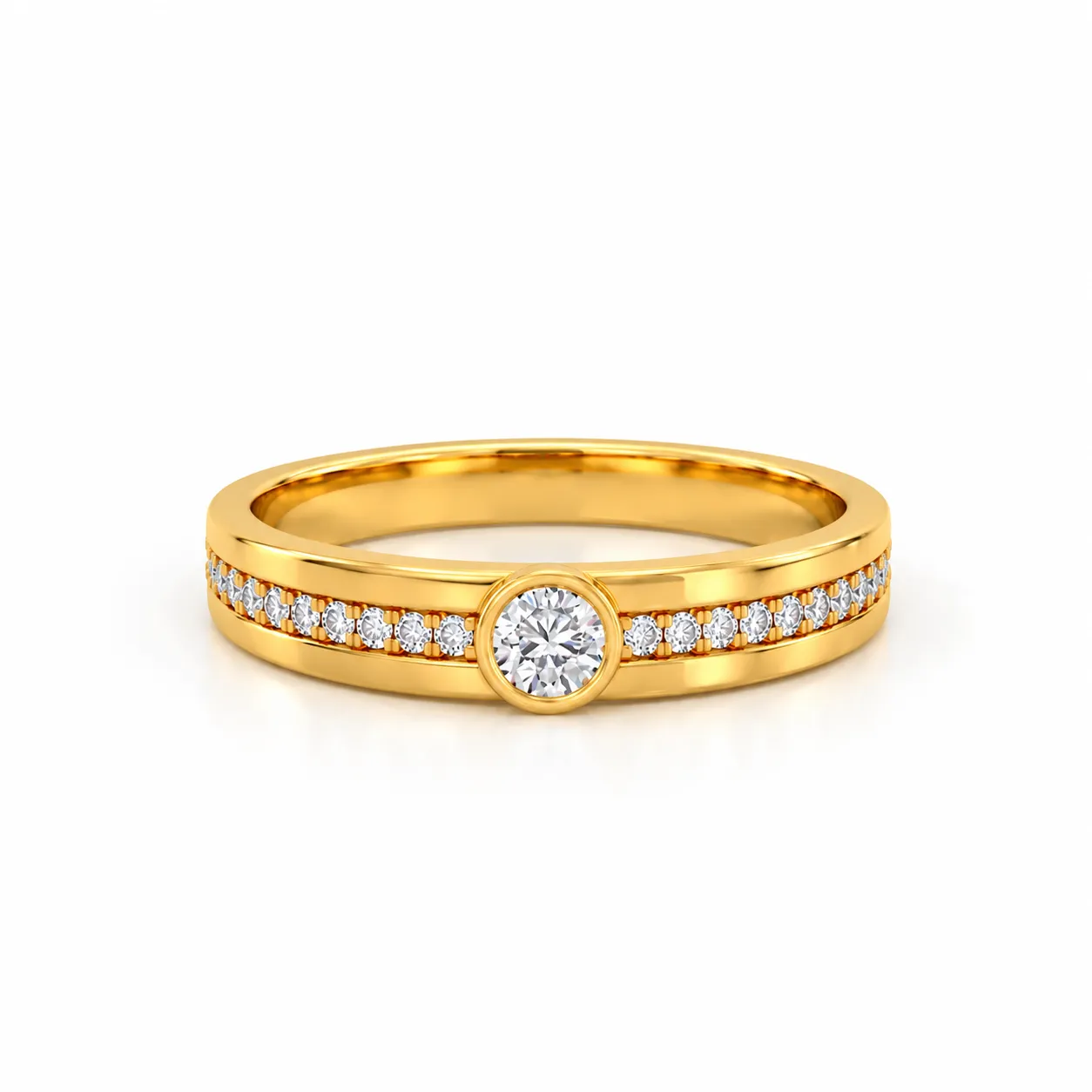 Yellow Gold Solitaire Bezel Lab Grown Diamond Ring for Men