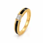Black Elegance Emerald Cut Lab Grown Diamond Men’s Ring Yellow Gold Side View