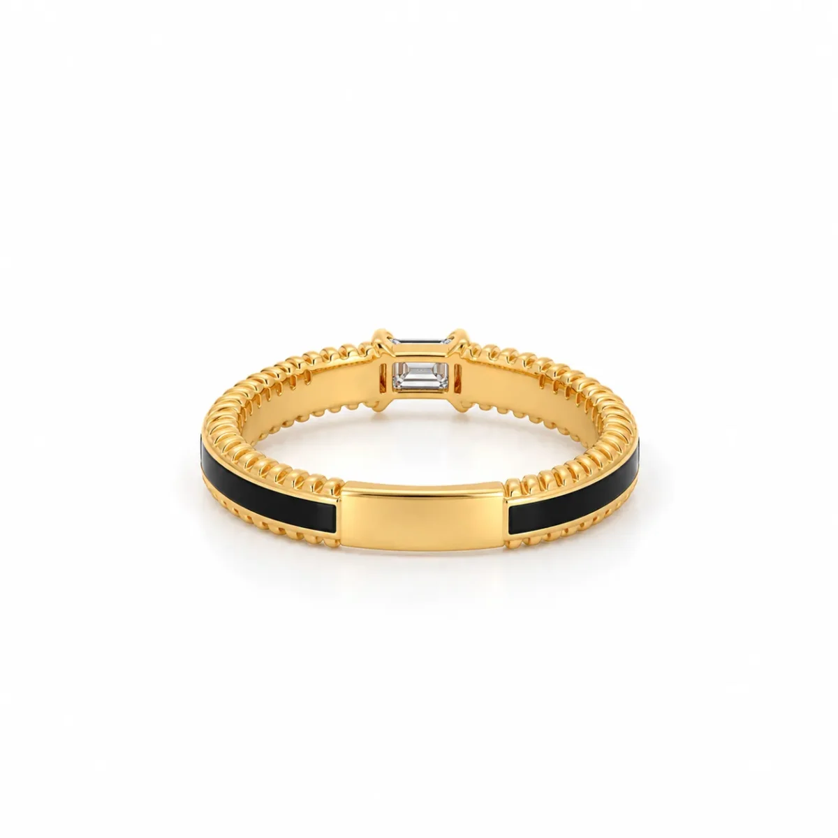 Black Elegance Emerald Cut Lab Grown Diamond Ring for Men Back View