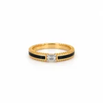 Black Elegance Emerald Cut Lab Grown Diamond Ring for Men Yellow Gold Front View