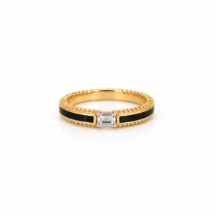 Black Elegance Emerald Cut Lab Grown Diamond Ring for Men Yellow Gold Front View