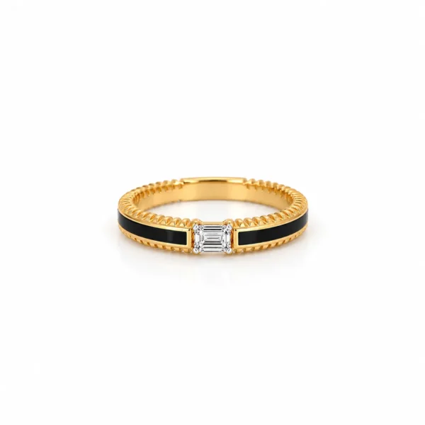 Black Elegance Emerald Cut Lab Grown Diamond Ring for Men Yellow Gold Front View