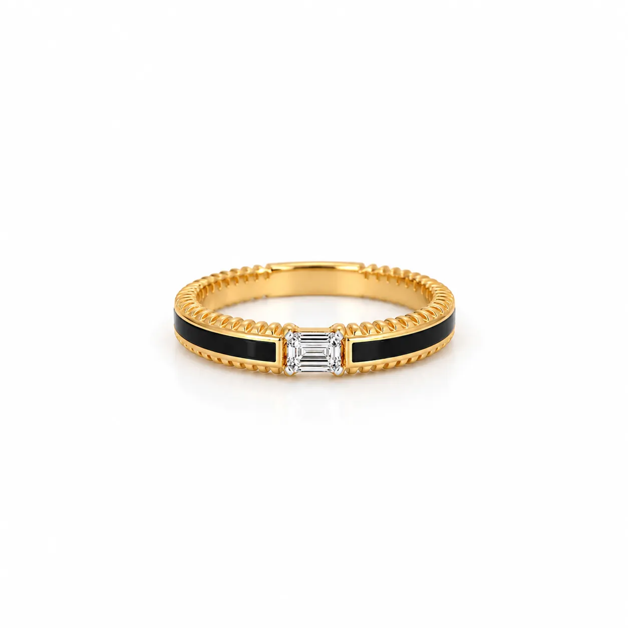 Black Elegance Emerald Cut Lab Grown Diamond Ring for Men (6) Black Elegance Emerald Cut Lab Grown Diamond Ring for Men Yellow Gold Front View