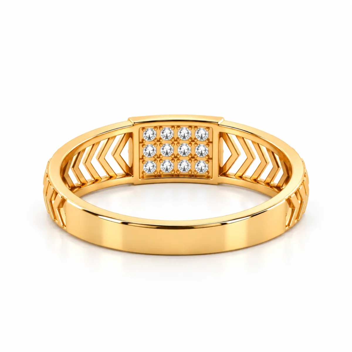 Bold Chevron Lab Grown Diamond Gold Ring for Men back view