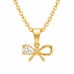 Bow lab grown diamond pendant with pear shaped diamond in gold for women