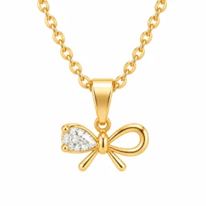 Bow lab grown diamond pendant with pear shaped diamond in gold for women