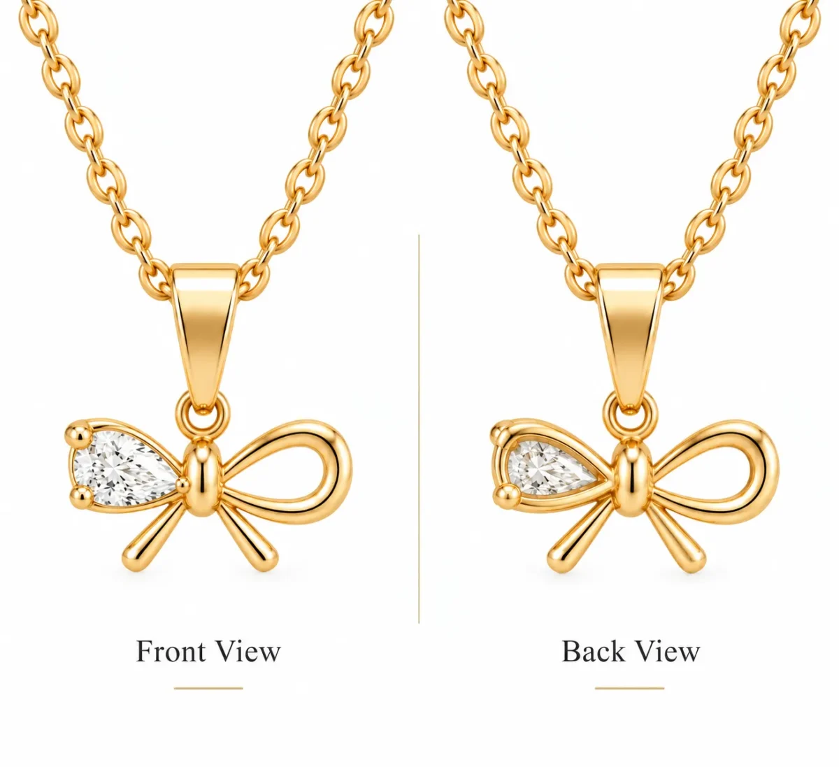 Elegant Bow Design Lab Grown Diamond Pendant with Pear Shaped Diamond in 18KGold for Women - Image 3