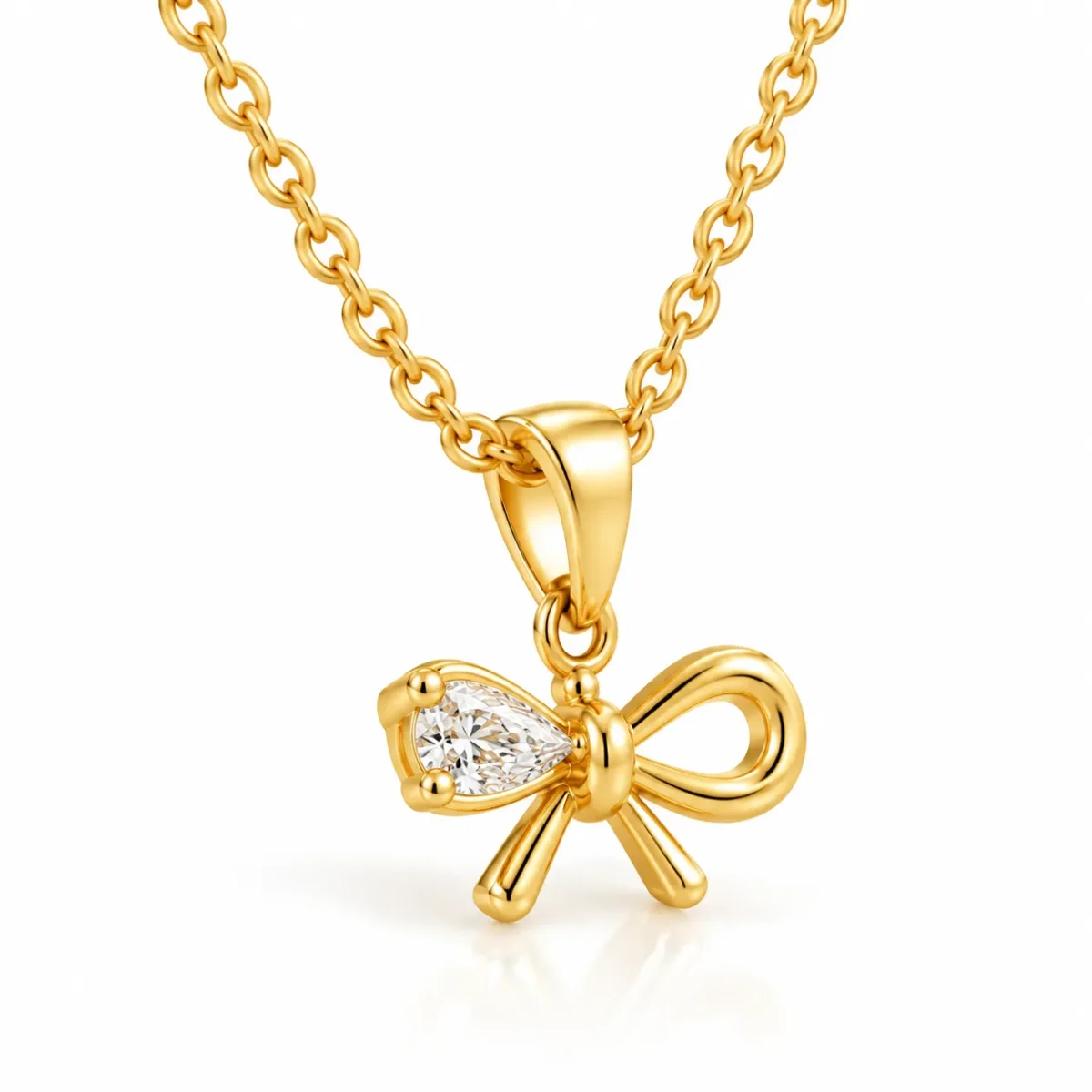 Elegant Bow Design Lab Grown Diamond Pendant with Pear Shaped Diamond in 18KGold for Women - Image 4