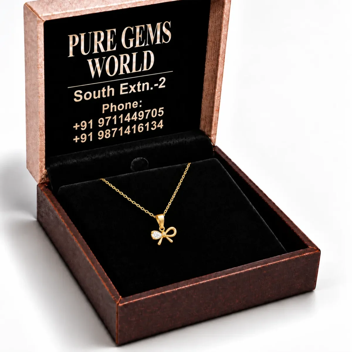 Elegant Bow Design Lab Grown Diamond Pendant with Pear Shaped Diamond in 18KGold for Women - Image 5