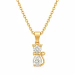 Cat lab grown diamond pendant with pear and round diamonds in gold for women