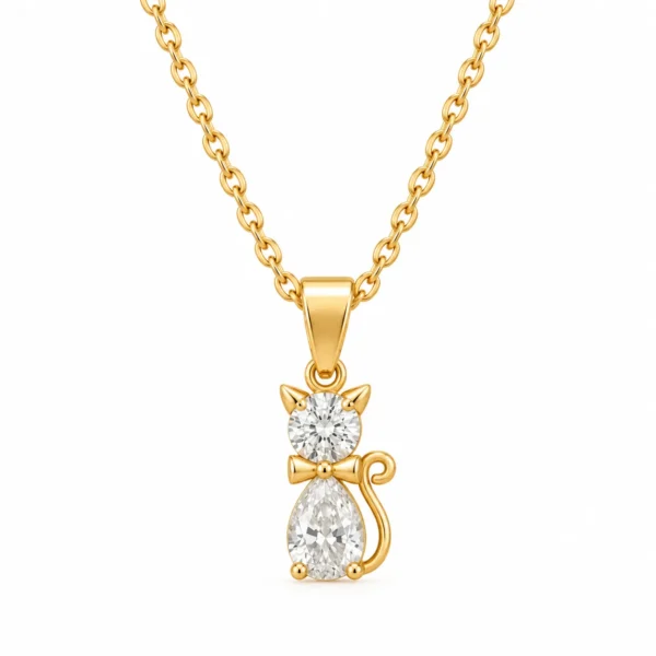 Cat lab grown diamond pendant with pear and round diamonds in gold for women