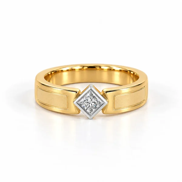 Classic Princess Solitaire Lab Grown Diamond Men’s Ring in Yellow Gold