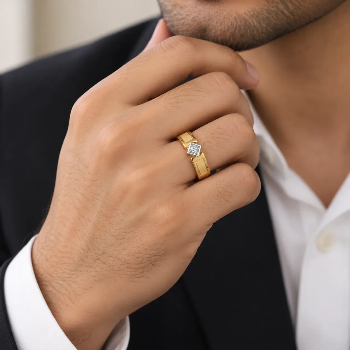 Classic Princess Solitaire Lab Grown Diamond Men’s Ring on Male Model