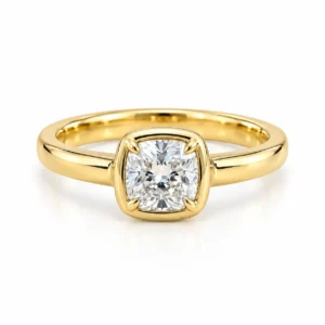 : Cushion Glow Lab Grown Diamond Ring in Yellow Gold Front View