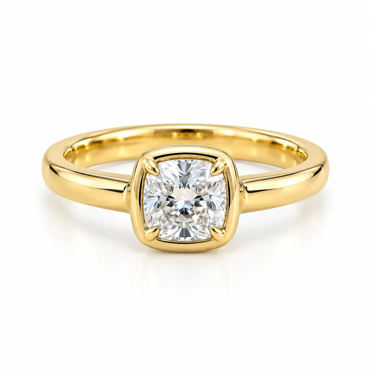 Cushion Glow Lab Grown Diamond Ring (6) : Cushion Glow Lab Grown Diamond Ring in Yellow Gold Front View