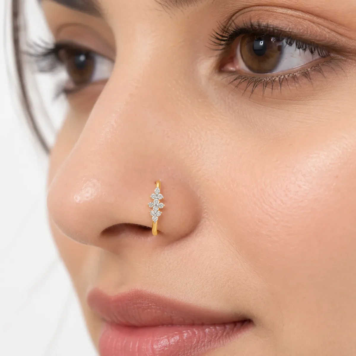 Diamond Vine Lab Grown Diamond Nose Ring on Woman Model