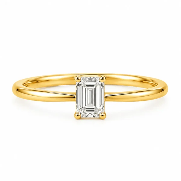 Emerald Cut Lab Grown Diamond Ring featuring a stunning emerald-cut lab grown diamond with elegant step-cut facets in a sophisticated fine jewellery setting.