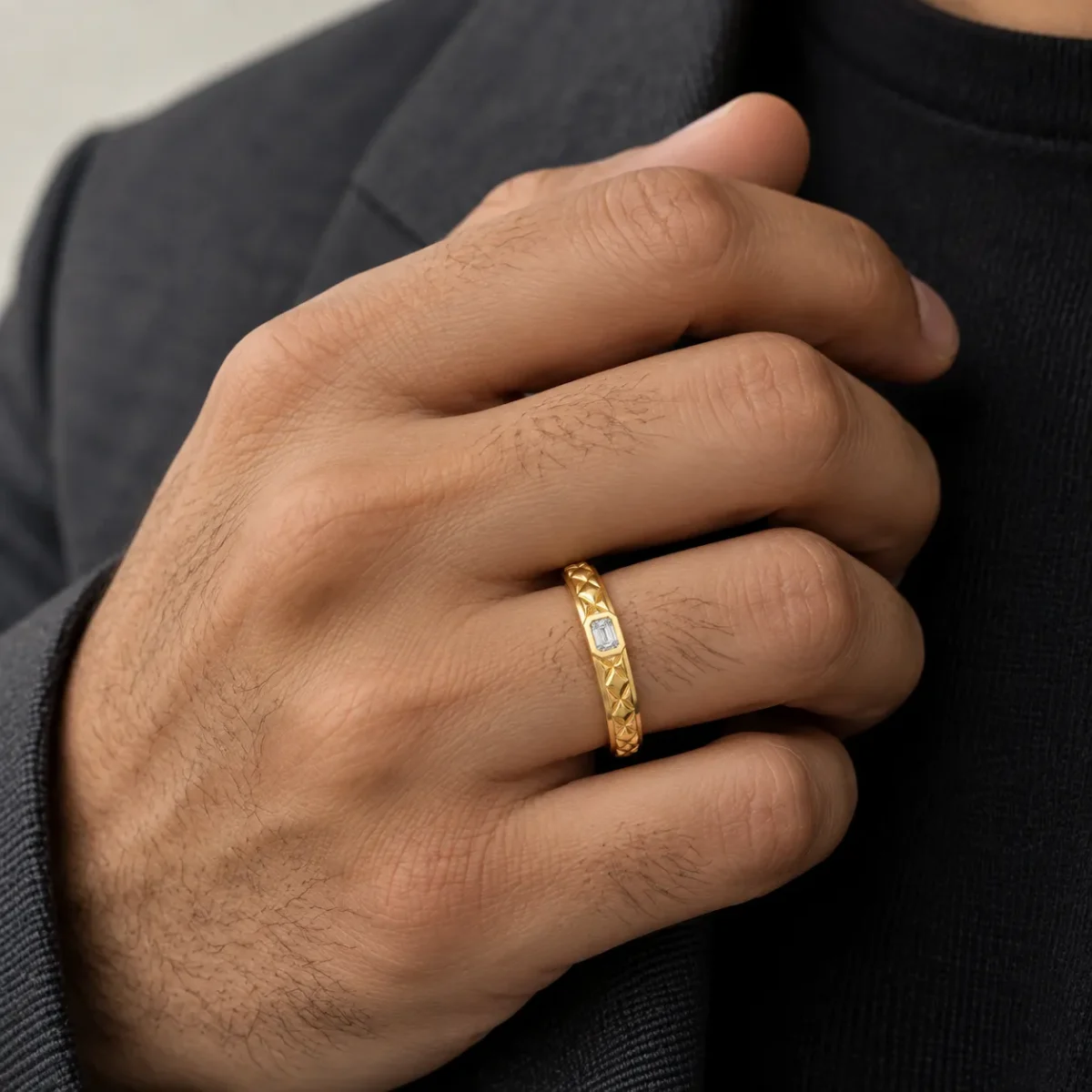 Everyday Luxe Lab Grown Diamond Ring for Men worn on male model hand