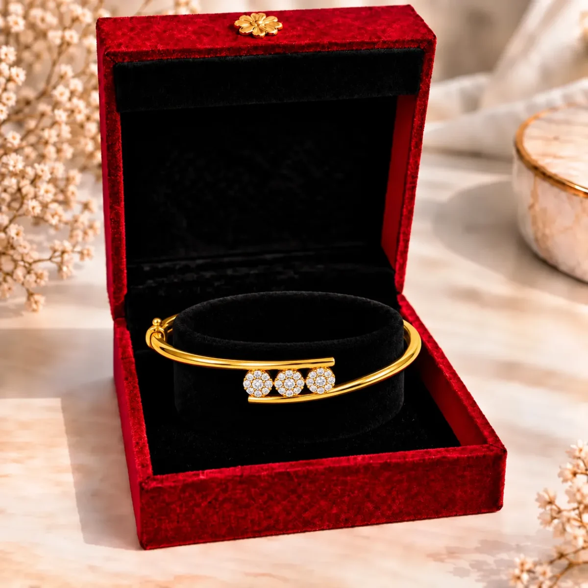 Elegant 18K Triple Floral Halo Lab Grown Diamond Gold Bracelet for Women - Image 4