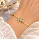 Elegant 18K Triple Floral Halo Lab Grown Diamond Gold Bracelet for Women - Image 2