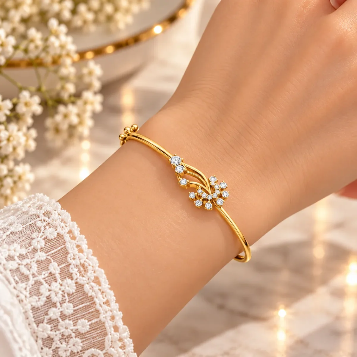 Elegant 18K Floral Vine Lab Grown Diamond Gold Bracelet for Women - Image 2