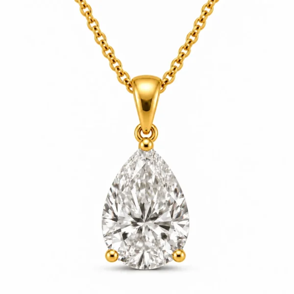 18K Gold Pear Cut Lab Grown Diamond Solitaire Pendant for Women