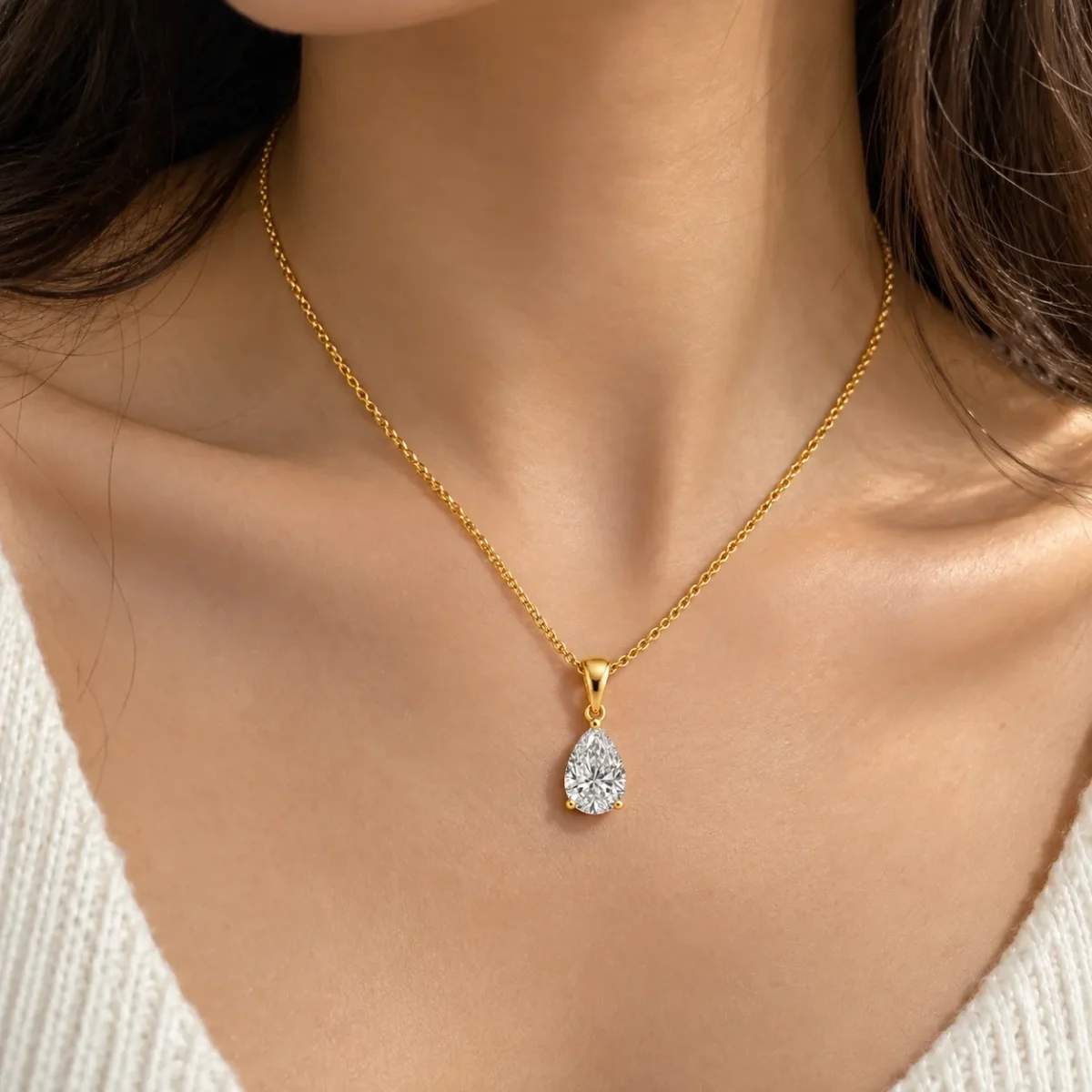 Pear Shape Lab Grown Diamond Solitaire Pendant in Gold - Image 2