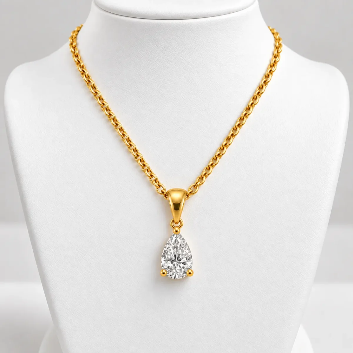 Pear Shape Lab Grown Diamond Solitaire Pendant in Gold - Image 4
