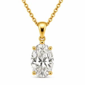18K Gold Oval Cut Lab Grown Diamond Solitaire Pendant for Women