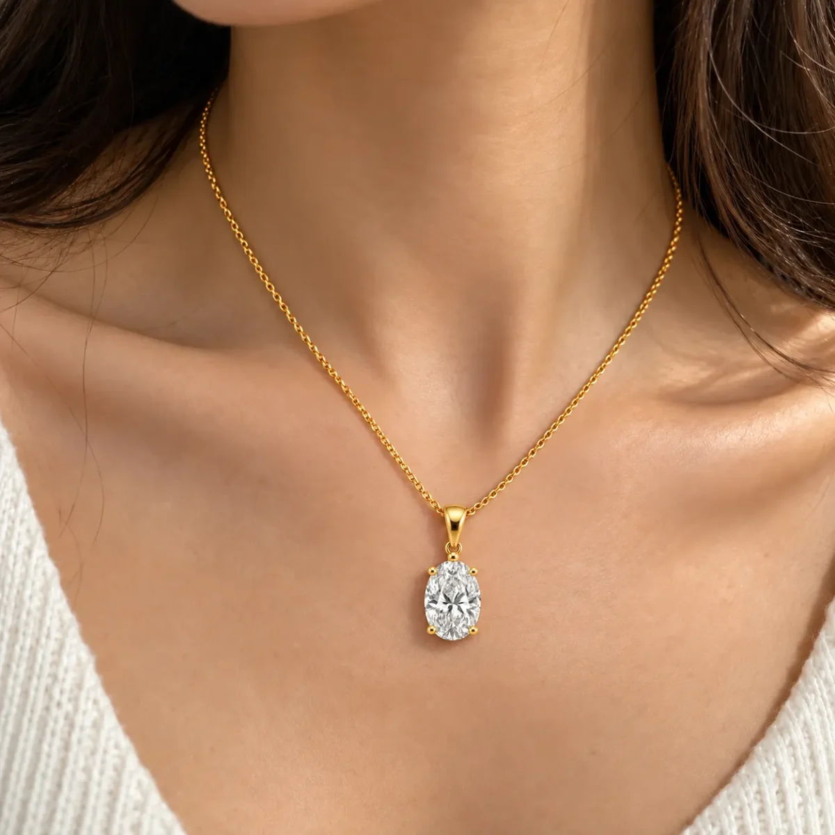 Oval Solitaire Pendant – Elegant Minimal Jewellery for Everyday Luxury - Image 2