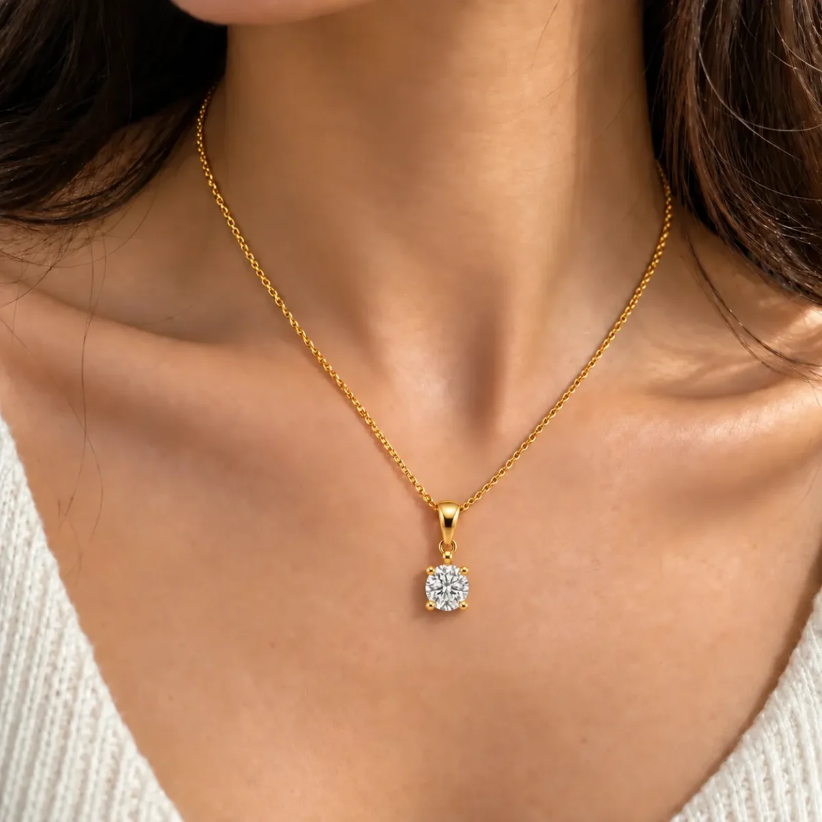 Classic Round Solitaire Lab Grown Diamond Pendant in Gold - Image 2